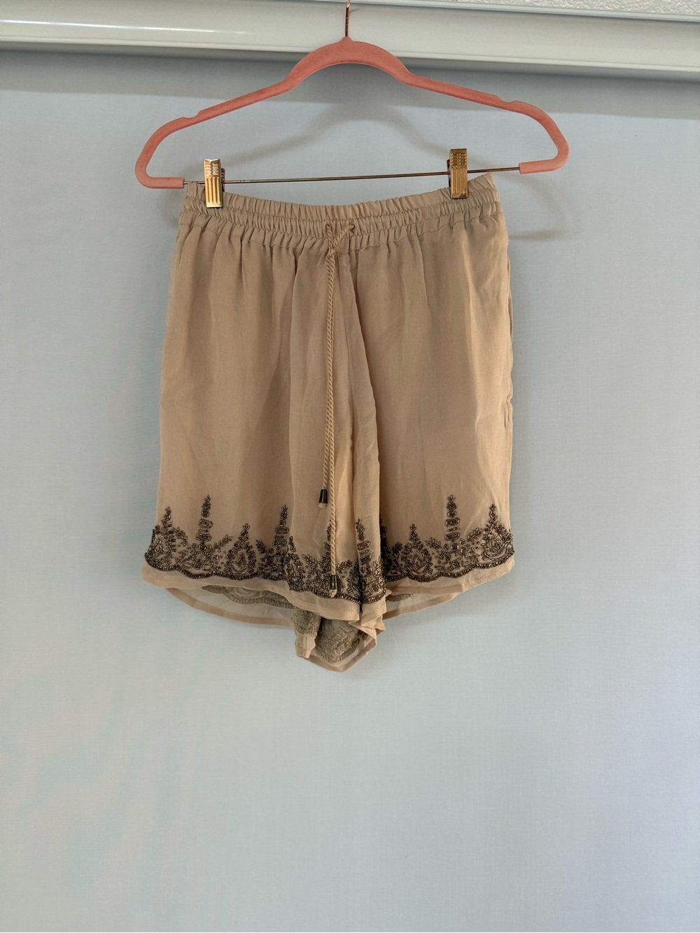 Beige Embroidered Shorts